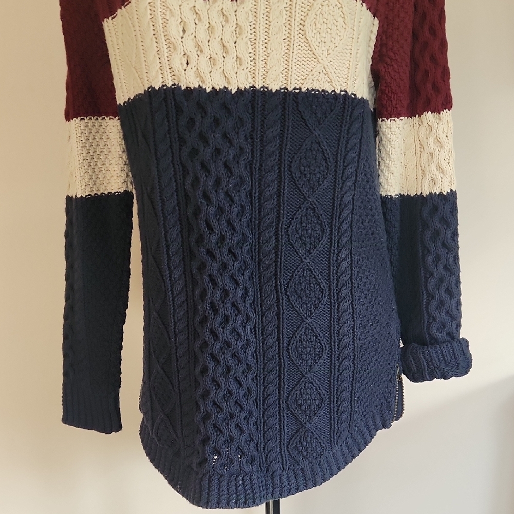 L.L. Bean Burgundy, Cream, and Navy Cable Knit Sweater - Picture 4 of 7